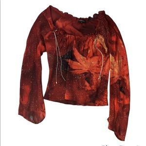 Roberto Cavalli FW 1999 pot leaf long sleeve silk blouse